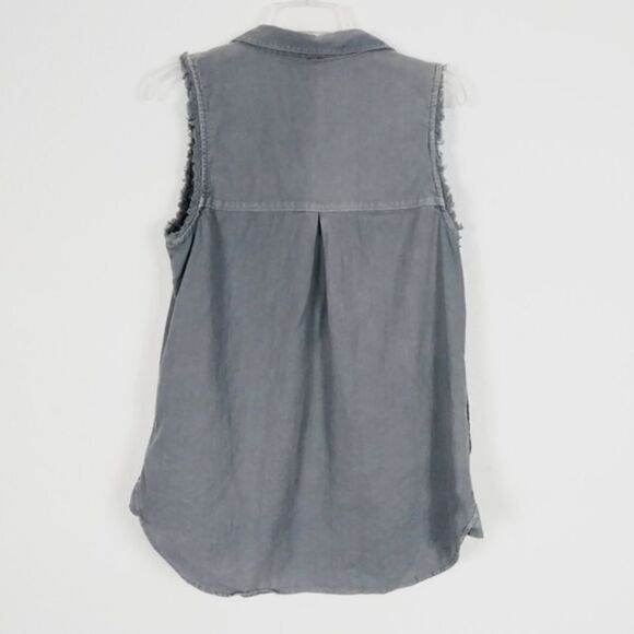 Free People Grey Distressed Linen Button Up Sleeveless Top - Picture 5 of 10